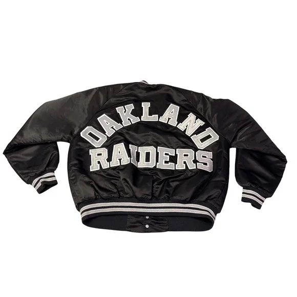 Chalk Line Oakland Raiders Satin Bomber Jacket  XL Black Silver Snap Front NFL - Picture 3 of 8